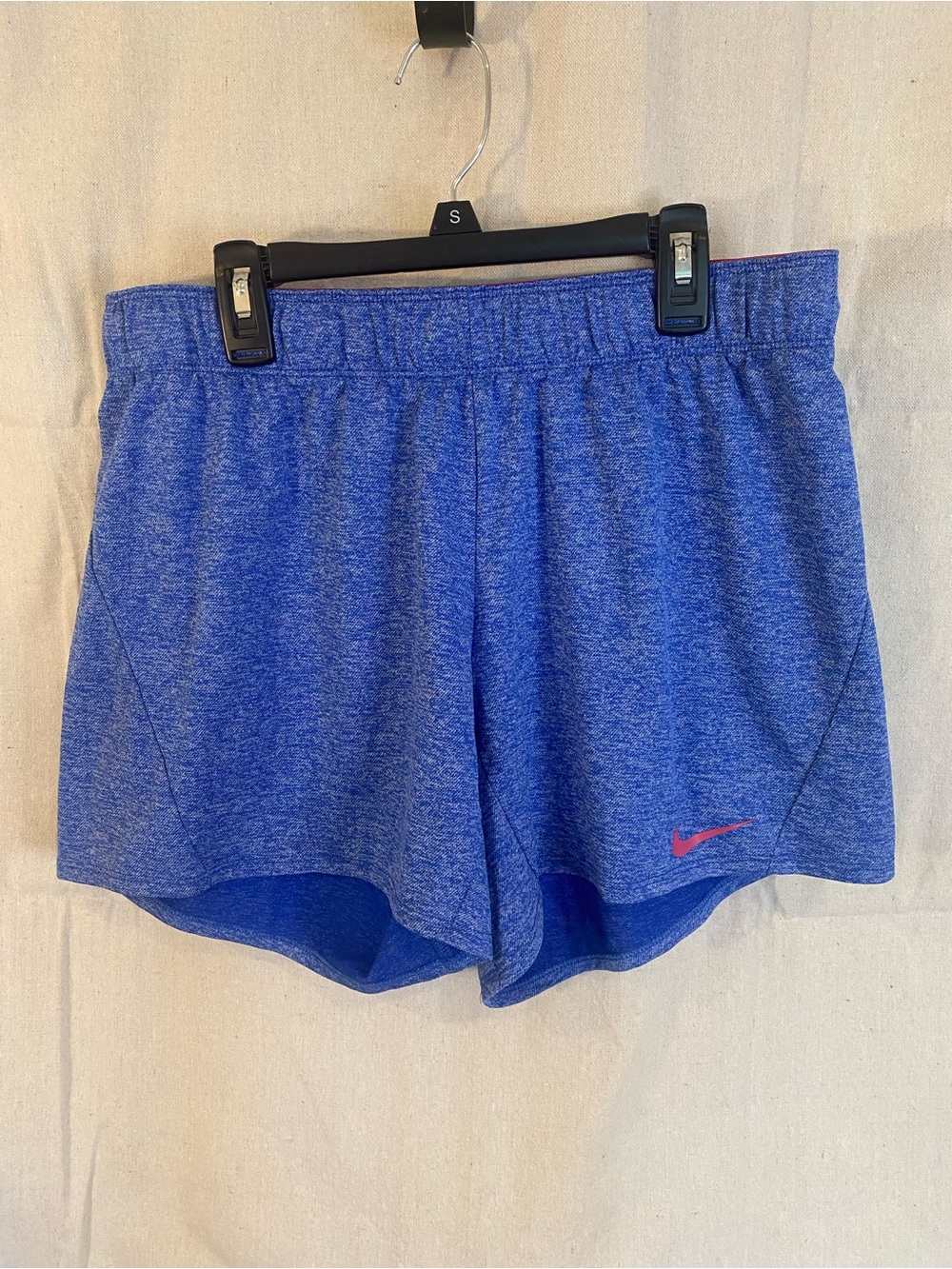 Nike Women's Heather Royal Blue Athletic Shorts with Pink Swoosh